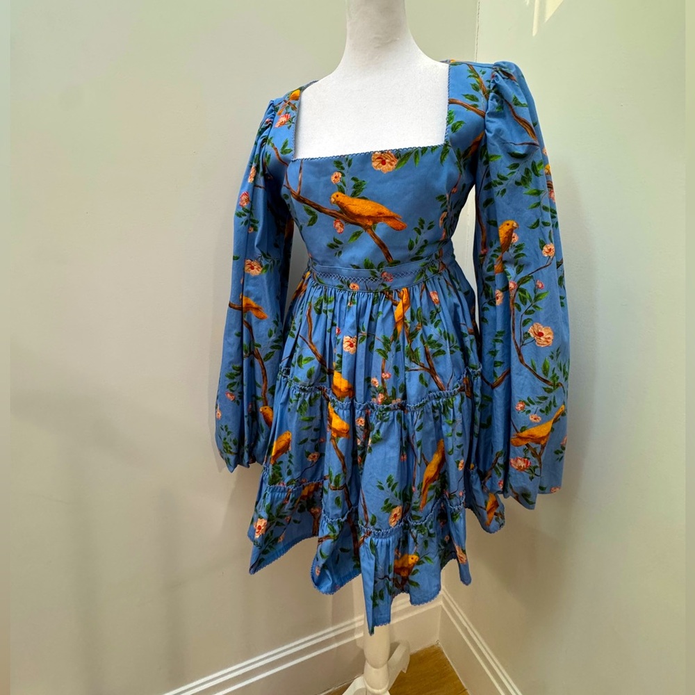 Small Blue Dress with Golden Canaries from Agua by Agua Bendita